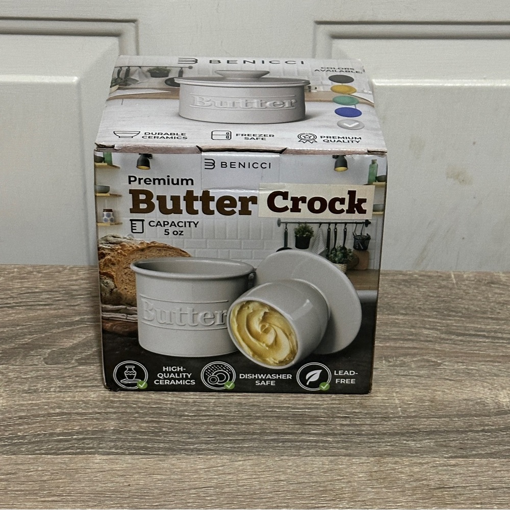Premium Butter Crock with Lid - Original Design French Dish‎ Beautiful Ceramic